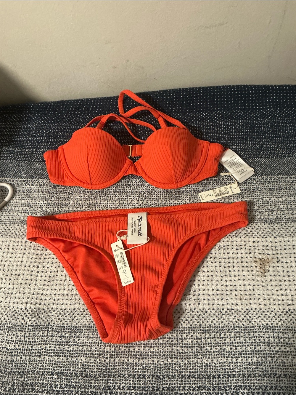 Madewell Orange Ribbed Underwire Bikini Set